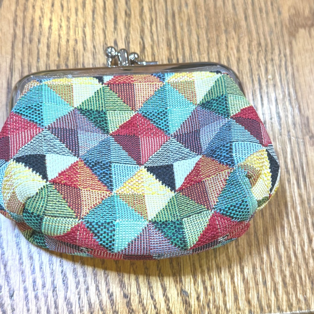 Signare Tapestry Coin  Multicolor Geometric Harlequin Double Kiss Lock Wallet